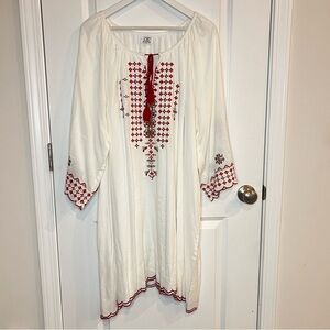 Chic Connection 3X White and Red Embroidered Women's Tunic cotton blend boho
